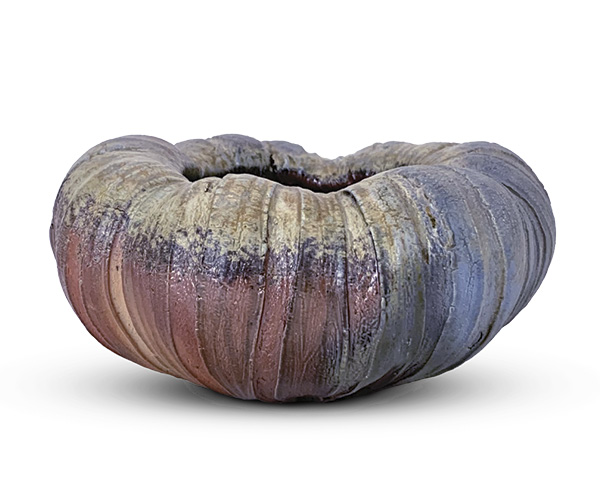 2 Maggie Connolly’s vase, 5 in. (13 cm) in diameter, handbuilt stoneware, unglazed, wood fired to cone 10, 2023.