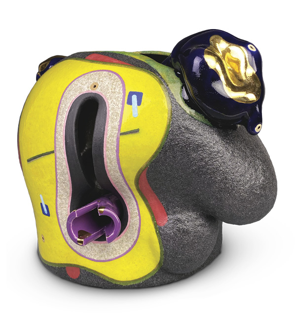 1 José Sierra’s MD01, 17 in. (43 cm) in width, stoneware, gold luster, 2023.