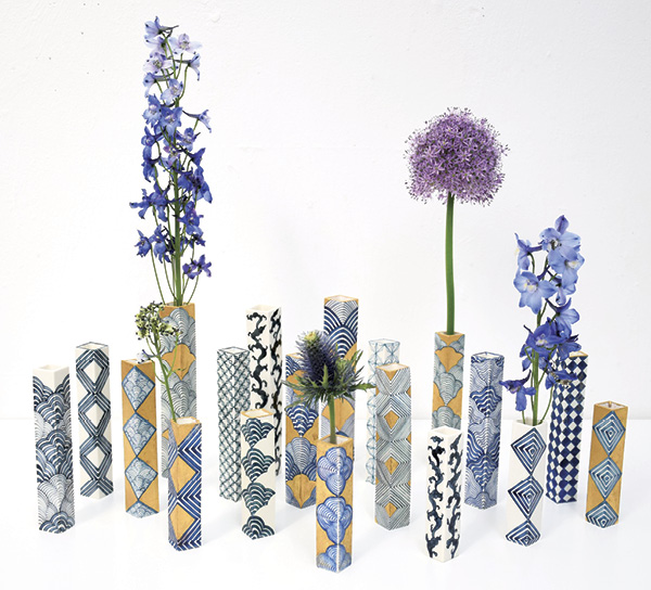5 Miyu Kurihara’s single flower vases, to 41/2 in. (12 cm) in height, glazed porcelain, 2019.