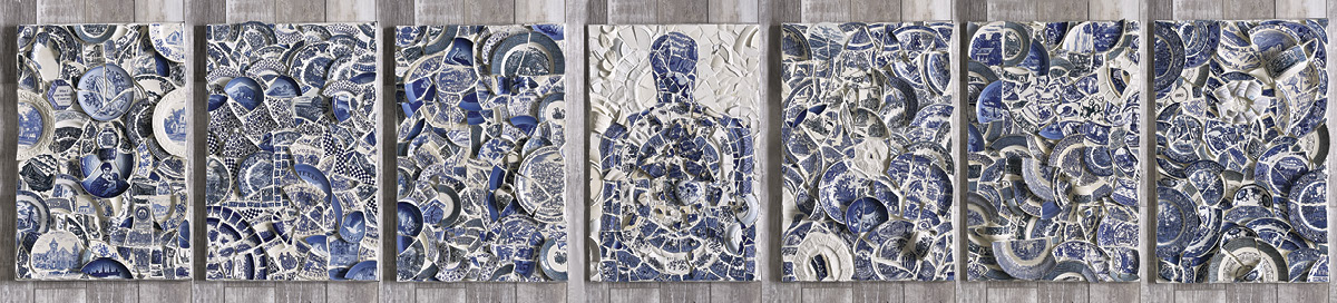 4 Vanessa Ryerse’s Rend and ReMember, 15 ft. (4.6 m) in length, porcelain mosaic relief, wood panels, 2022.