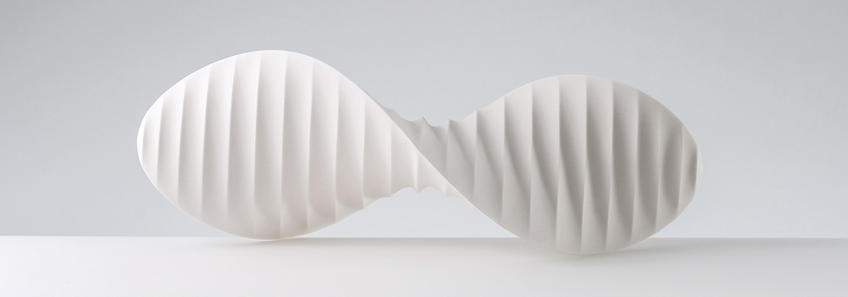 3 Origami Closed-form Series Object (#1301), 14½ in. (37 cm) in length, slip-cast unglazed porcelain, fired to 2167°F (1186°C) in oxidation, wet sanded, 2022.