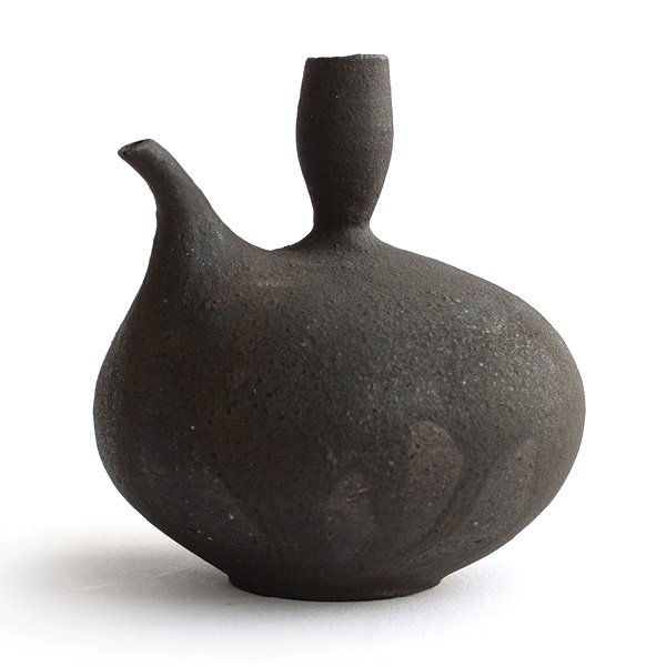 3 Caroline Roberts’ ewer, 4 in. (10.2 cm) in height, wheel-thrown iron-rich clay, local-clay slip, fired to cone 7 in a gas kiln, reduction cooled, 2024.