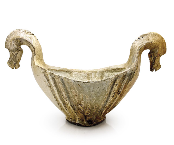 6 Eric Ordway’s Yellow Ale Bowl, 11 in. (27.9 cm) in length, stoneware, flashing slip, fired to cone 11 in a wood and soda kiln, 2024.