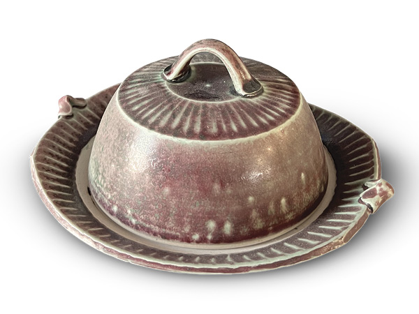 7 Matt Hiller’s fluted butter dish, 8.5 in. (21.6 cm) in width, wheel-thrown and fluted cone-10 porcelain, glaze, fired in reduction in a gas kiln, 2023.