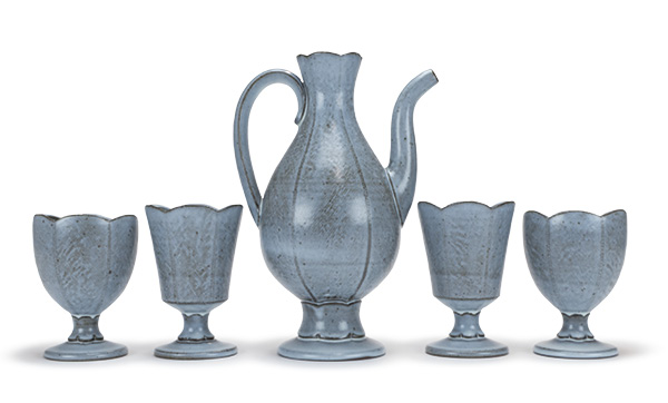 17 Andy Bissonnette’s wine set, to 18 in. (45.7 cm) in height, brown stoneware, fired in reduction to cone 8, 2023.