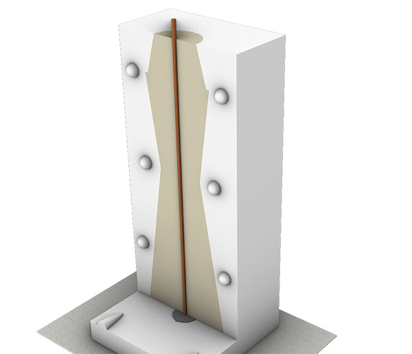 11 Cross section of the mold with slip and bottom drain plug assembly. Photo: Tom Mason.