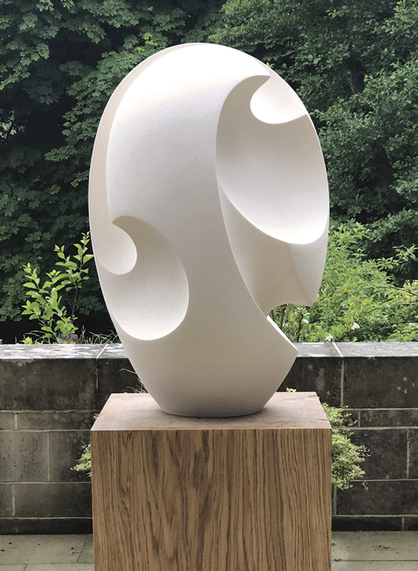 5 James Oughtibridge's Spiral Echelon, 3.9 ft. (1.2 m) in height, white stoneware, fired to 2156°F (1180°C), 2021. Comissioned by Yorkshire Sculpture Park for a private client.