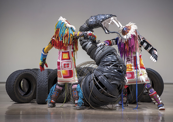 3 Cannupa Hanska Luger’s This Is Not A Snake/The One Who Checks & The One Who Balances, 2017–2020. Photo: Craig Smith for Heard Museum.