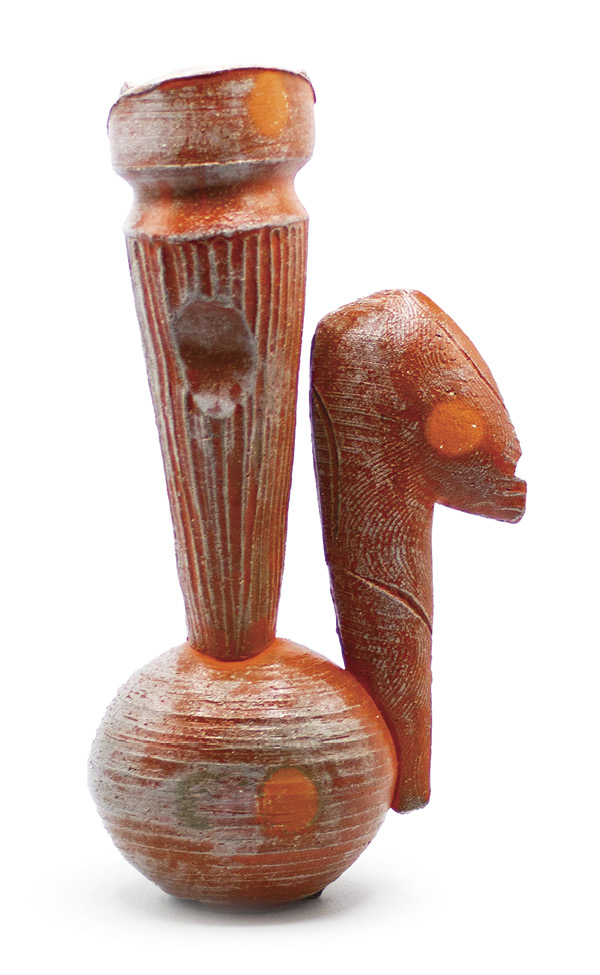 Amy Sanders' Tangerine Ewer, 10 in. (25.4 cm) in height, earthenware, glaze, fired in oxidation to cone 2 in a soda kiln.