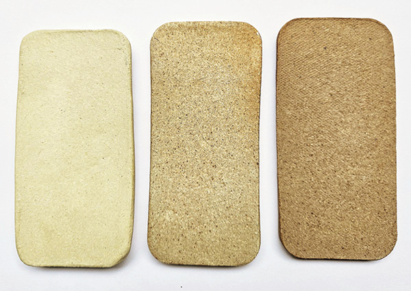 Left tile: Cone-6 clay body fired in an oxidation atmosphere. Middle tile: Cone-6 clay body fired in a medium-reduction atmosphere. Right tile: Cone-6 clay body fired in a heavy-reduction atmosphere.