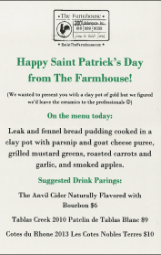 The personalized menu prepared for the CM Advisory Board lunch meeting at The Farmhouse Restaurant during the 2016 NCECA Conference in Kansas City.