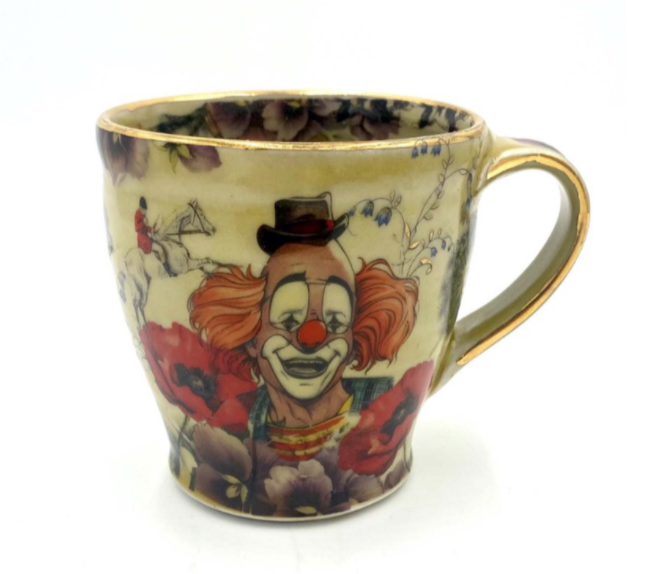 Lisa Lee Rogers, Carnival, porcelain, fired in reduction to cone 10, decals, 2021.