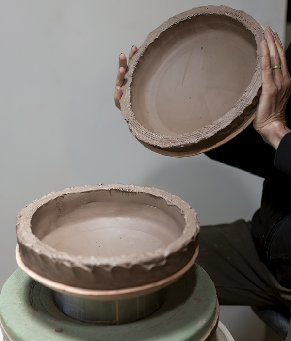 5 Repeat steps 1 through 4 to create the other half of the form, apply slip, and stack the matching halves together.