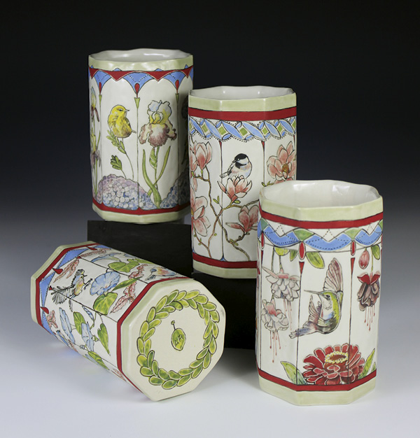 Grouping of four finished octagonal tumblers by Ann Ruel