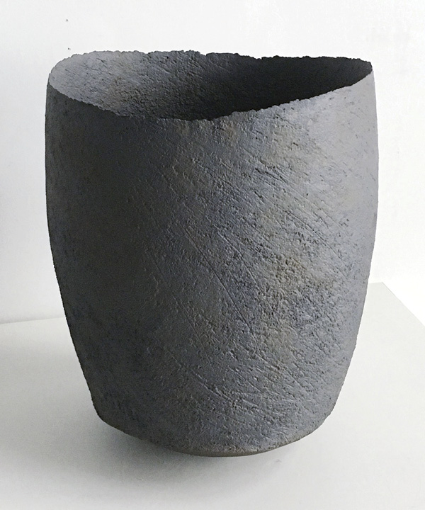 Erica Iman's Barrel vessel, coiled and slab-built stoneware, glaze, fired to cone 6 in an electric kiln, 2021.