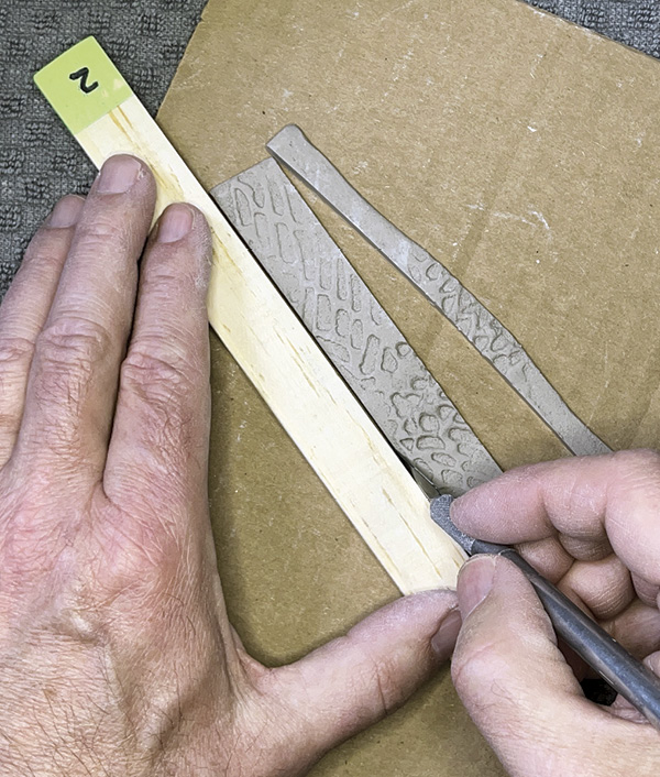 10 Cut several narrow strips to use for the flask’s sides using the wood spacer as a guide.