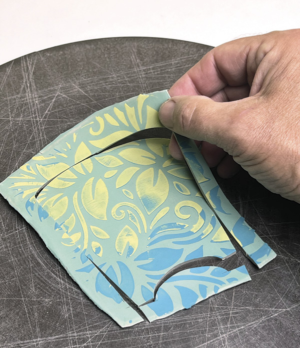 1 Trimmed from a slab in process, these scraps show a combination of underglaze colors.