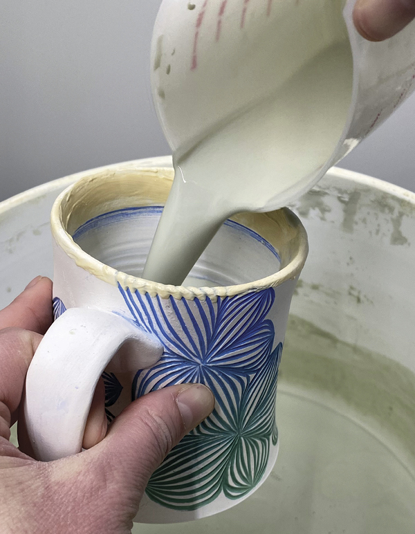 9 Pour a food-safe liner glaze inside, coat the interior, then pour it out.