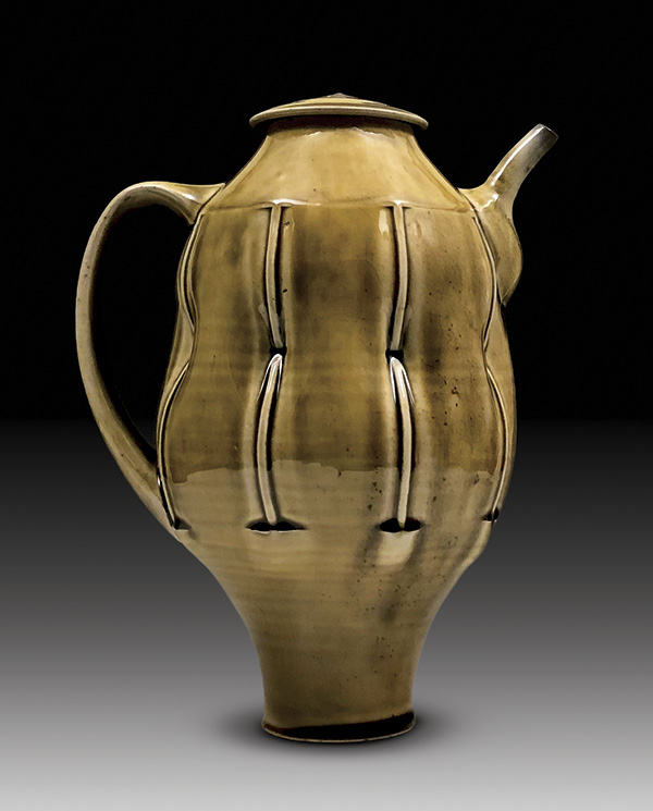 Teapot, 11¾ in. (30 cm) in height, Laguna B Mix, wood/soda fired to cone 11, 2023.