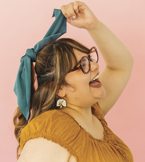 4 A selection of Catie Miller’s handmade earrings and a look at her marketing images. Photo: Studio Freshly.