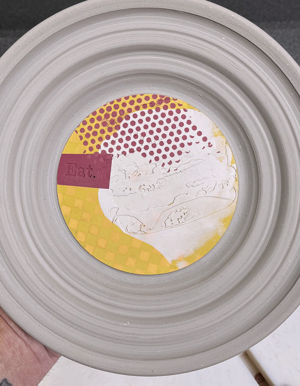 26 The wet clay work is complete. Allow the plate to dry slowly, then bisque fire.