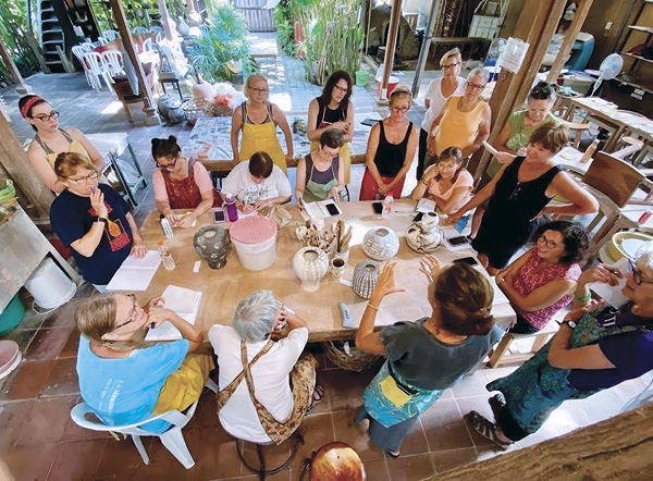View of an in-person ceramics workshop in the open-air studios at Gaya Ceramic Arts Center, Bali, Indonesia. Photo: Keith Williamson.