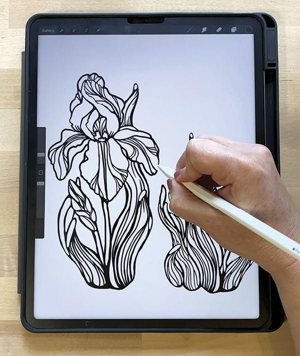 1 Create a simple line drawing in the digital drawing app Procreate on a different layer than the background.