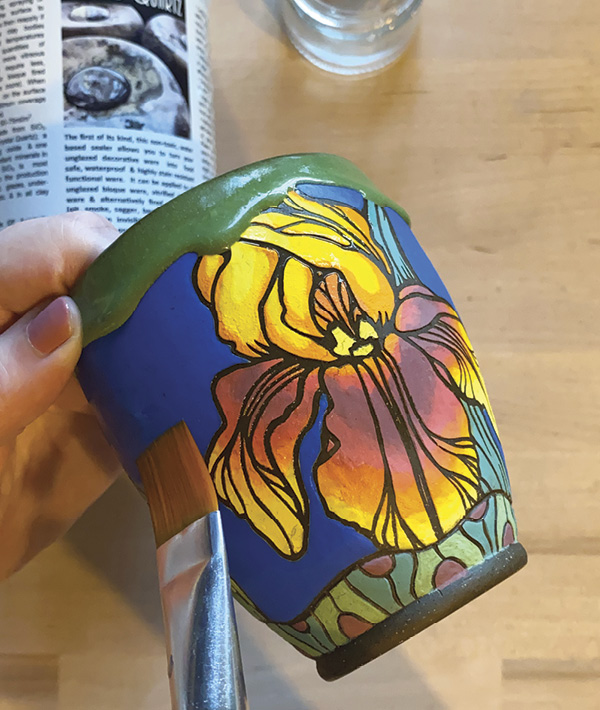 18 Apply Liquid Quartz, a cold finish material, over any raw clay surfaces to seal the underglaze color.