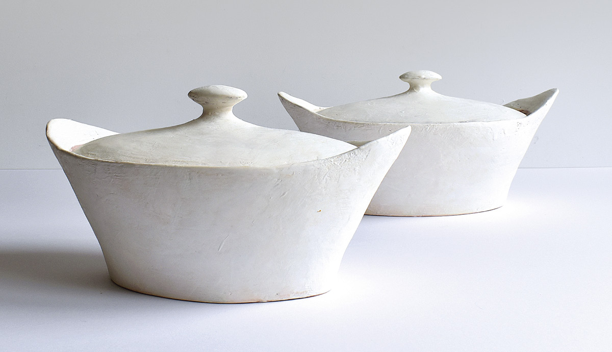 Maggie Jaszczak's finished white lidded servers.