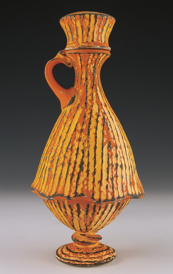 Eric Botbyl's Skirted Bottle with Tinted Orange Ombré, 111/4 in. (28.6 cm) in height, thrown-and-altered dark stoneware, underglazes, glaze, fired to cone 6, 2025.