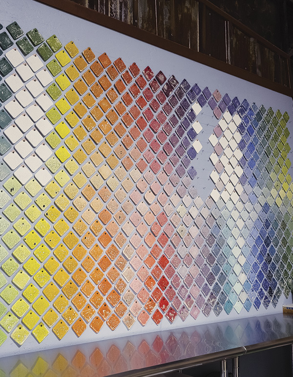 3 My handmade tile wall featuring 500 uniquely blended underglazes.