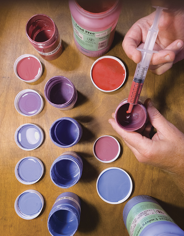 5 Blend larger batches of color with a 10ml syringe.