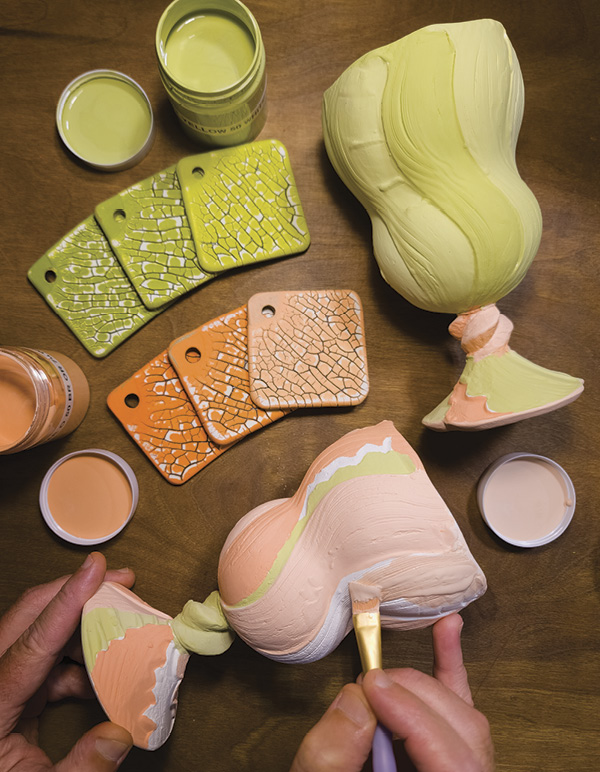 8 Apply a tinted ombre of underglaze and brush 2–3 directional layers.