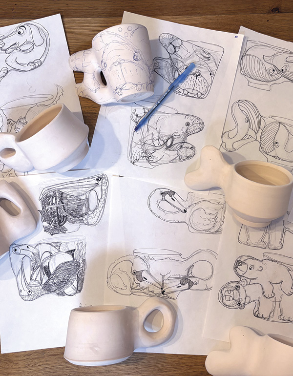 1 Bisque fire. Then, explore how to map out the drawings on each pot.