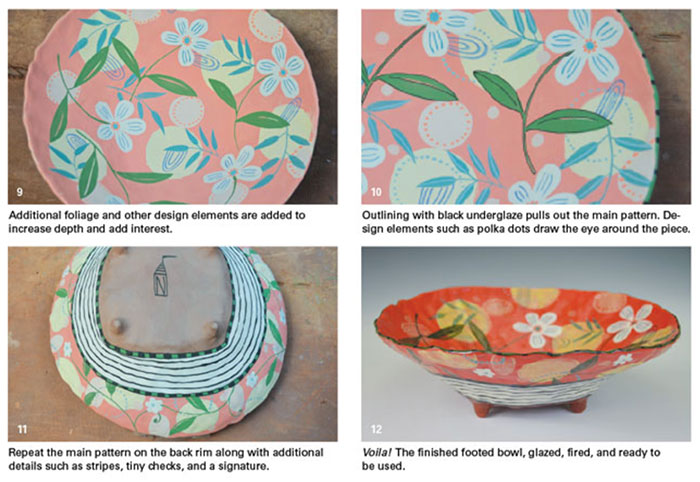 Nancy Gardner decorating a bowl, steps 9-12