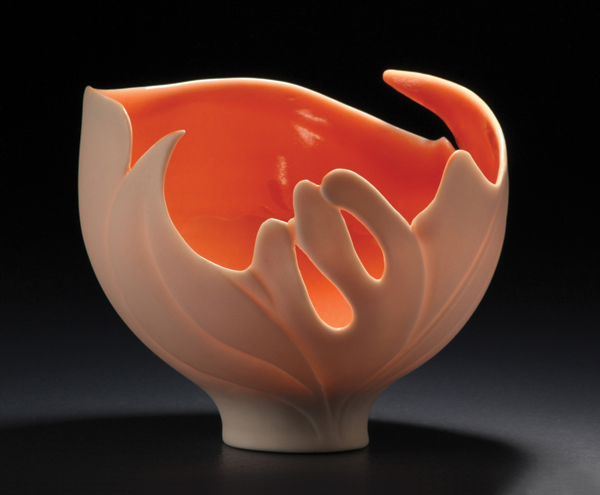 Touching, 4¾ in. (12 cm) in length, wheel-thrown, altered, and carved porcelain, glazed interior, fired to cone 10, exterior polished with diamond sandpaper.