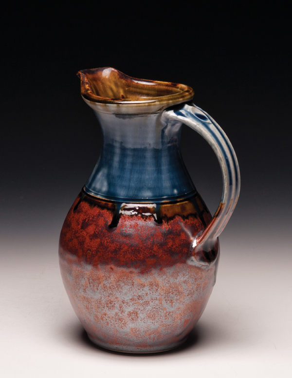 6 Mark Goertzen’s pitcher, 9 in. (23 cm) in height, white stoneware, gas fired to cone 9 in reduction, 2015.