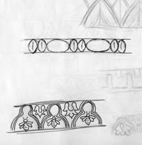The page above from Andi's sketchbook shows a design inspired by a late night special on bees.
