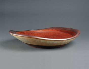 Oval roaster/server, 12 in. (30 cm) in length, glazed and naked exterior, 2008.