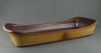Long baker/roaster, 20 in. (51 cm) in length, glazed and naked exterior, 2008.