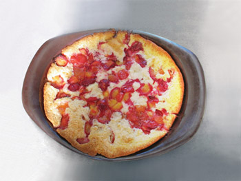 During a firing workshop last summer at Lobell’s studio, this plum cake recipe was created using plums from the artist’s tree and a flameware oval roaster.