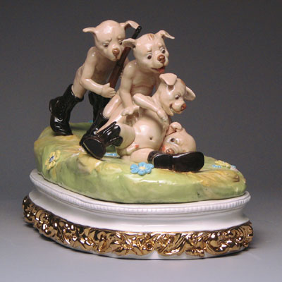 Kiss Me, 14 in. (36 cm) in length, porcelain, glaze, underglaze, and luster, 2008.