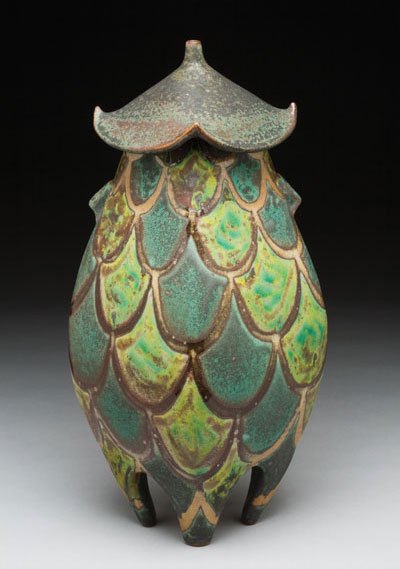 Square jar, 14 in. (36 cm) in height, stoneware, fired to cone 10 in reduction, 2007.