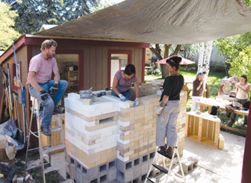 There is nothing, of course, like building a kiln you have waited years to build. Meaden’s friends pitch in to help with the hard work.