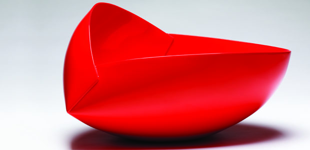 Ann Van Hoey: 2014; The Earthenware Ferrari; object; earthenware and gloss paint; H23x40x30cm.; slab building and press molding.