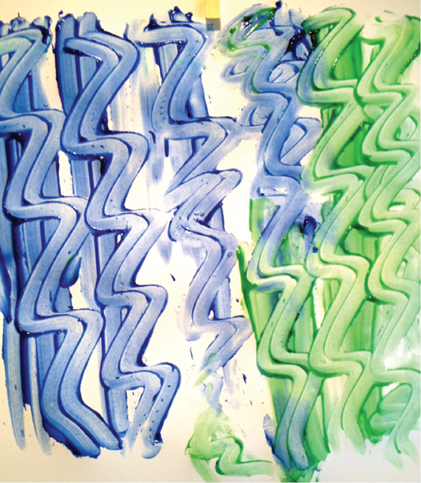 Finger painting on paper, completed with Rothshank’s five-year-old son.