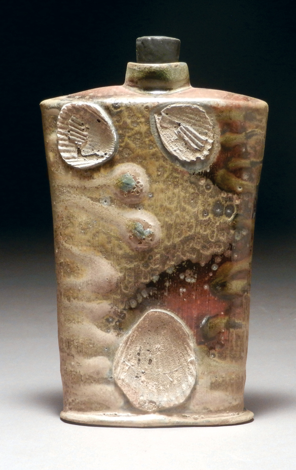 Flask, 6 in. (15 cm) in height, wheel-thrown stoneware, natural ash glaze, wood fired, 2014.