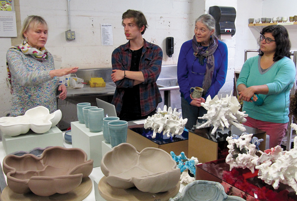 2 Group critique at Northern Clay Center with Amy Santoferraro (right), McKnight Resident Artist.