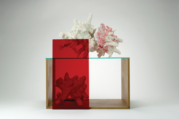 6 Juss Heinsalu’s Chirality, 14 in. (36 cm) in length sand-casted porcelain and glaze, glass, wood, 2015.