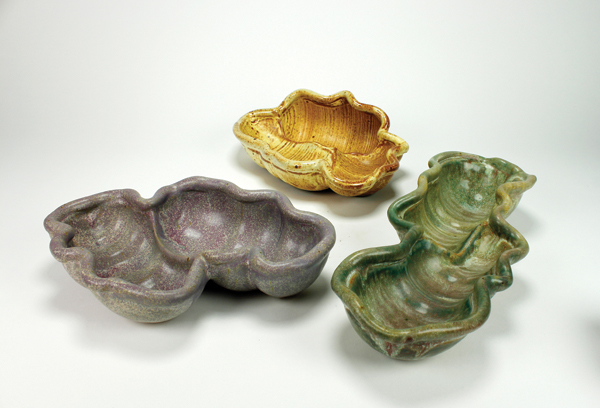 8 Robyn Peterson’s serving dishes, to 16 in. (41 cm) in length, stoneware, fired to cone 10, 2015.